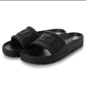 Hunter Bloom Algae Black Slip On Sliders - Size 7